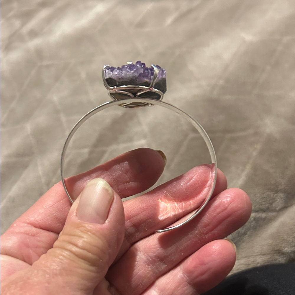 Amethyst Silver Cuff Bracelet From Brazil - Picture 2 of 3